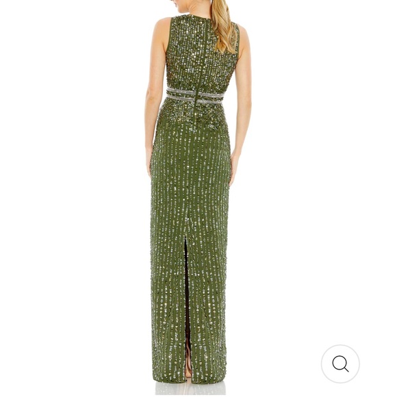 Mac Duggal NWT Sequined High Neck Sleeveless Column Gown Olive Green Sz 6 93603 - Picture 4 of 16